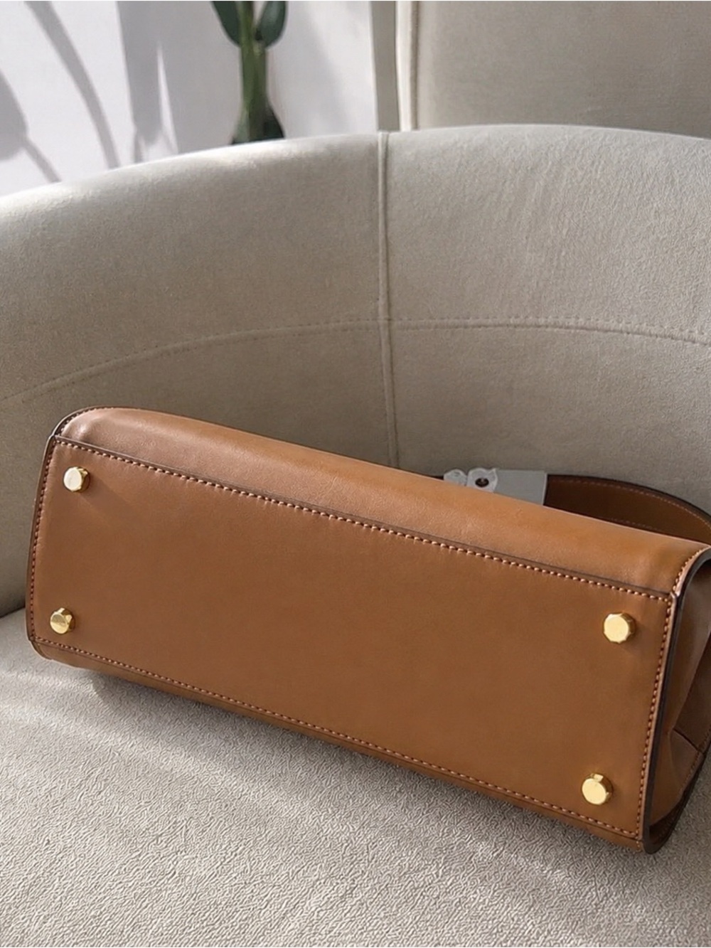 Tory Burch Brown Leather Top-Handle Satchel with Gold Logo - Picture 4 of 4